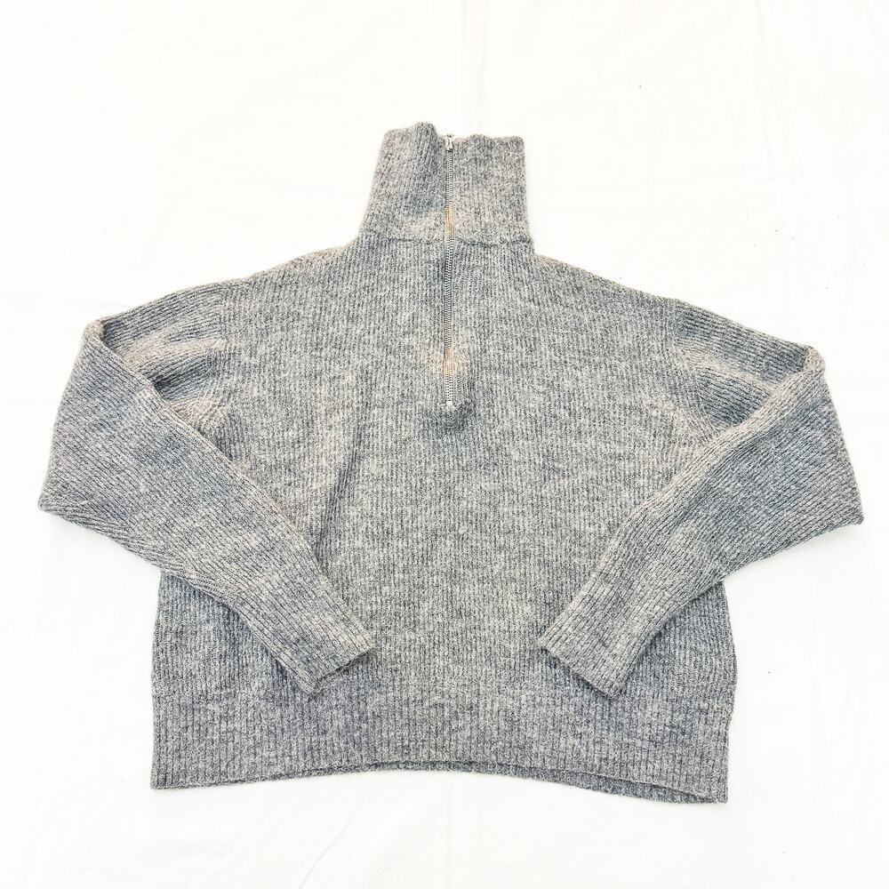 Quince Double Faced Merino Wool Scarf Coat Heather Gray Size L